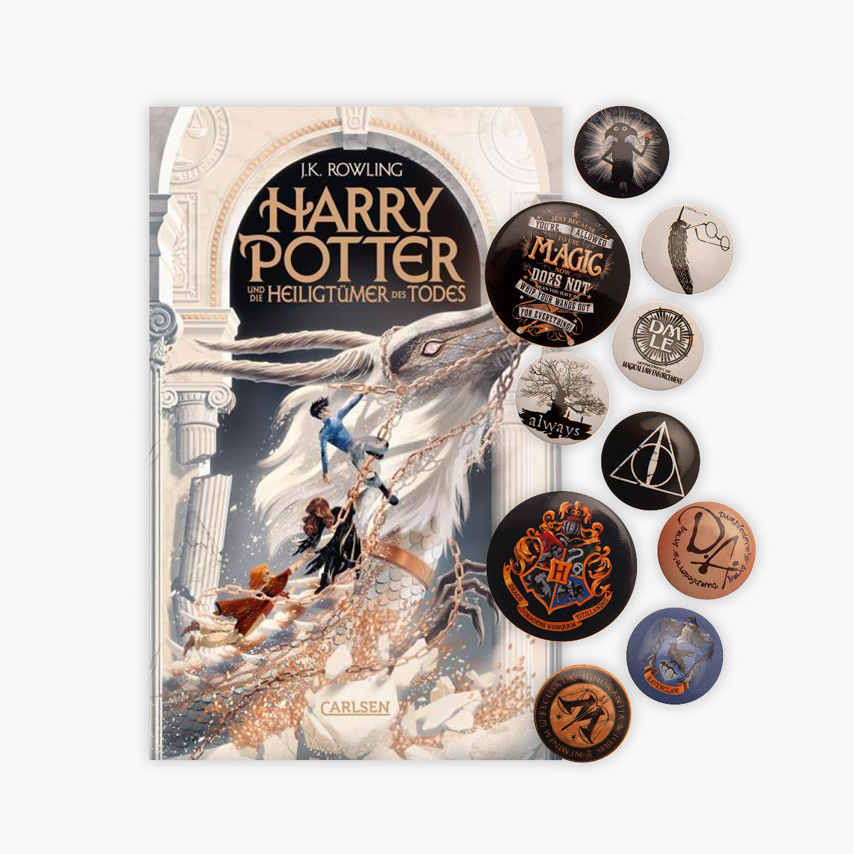 Die Heiligtümer des Todes in der Neuausgabe + 1 original Harry Potter Button