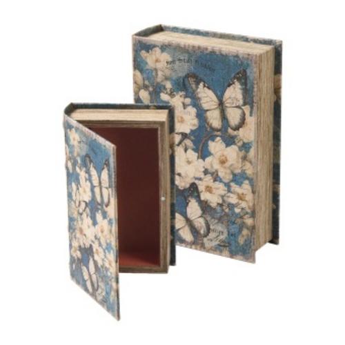 Buch Box Holz/Leinen 2er Set 27x18x7cm 21x13x5cm S