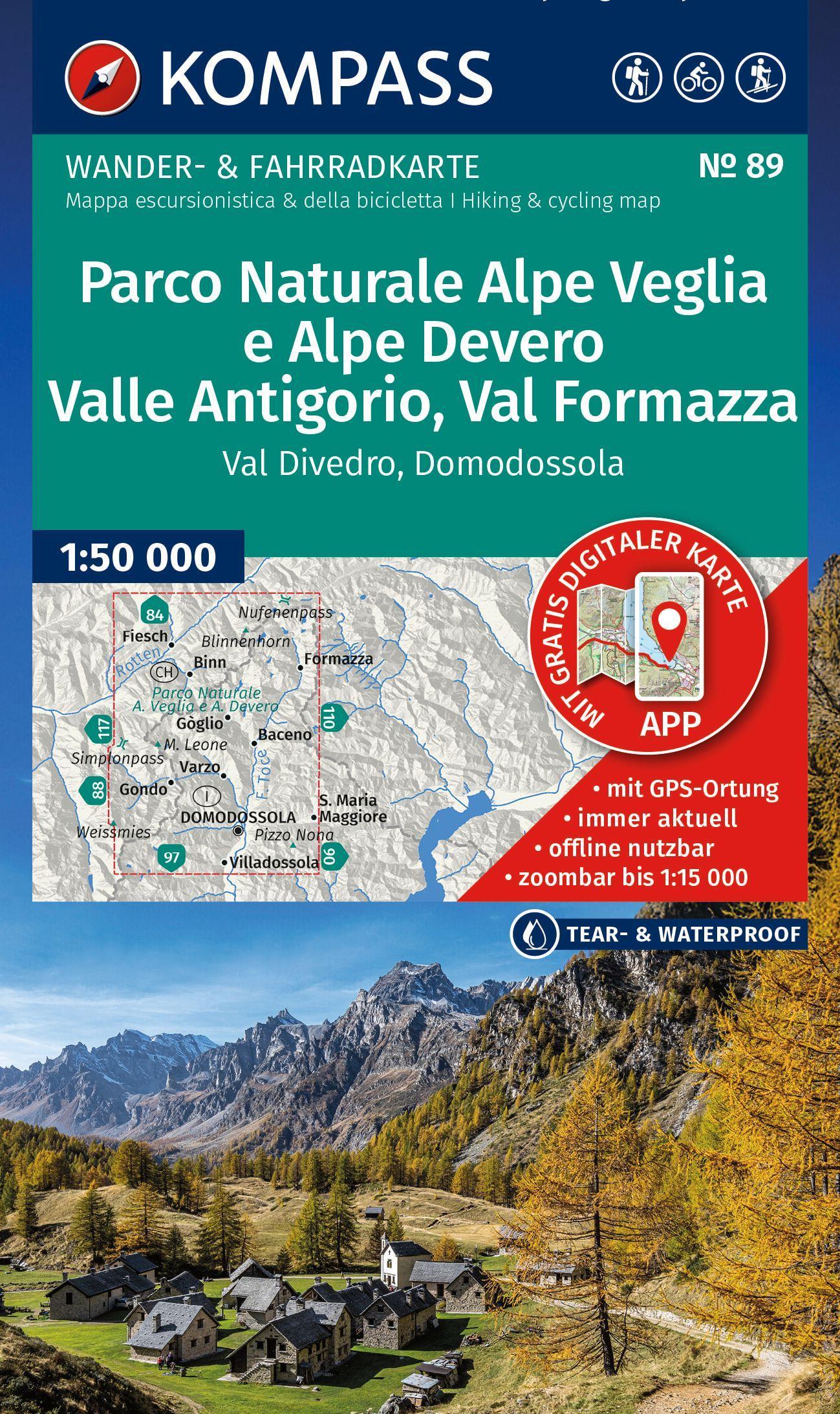 KOMPASS Wanderkarte 89 Parco Naturale Alpe Veglia e Alpe Devero, Valle Antigorio, Val Formazza, Val Divedro, Domodossola 1:50.000