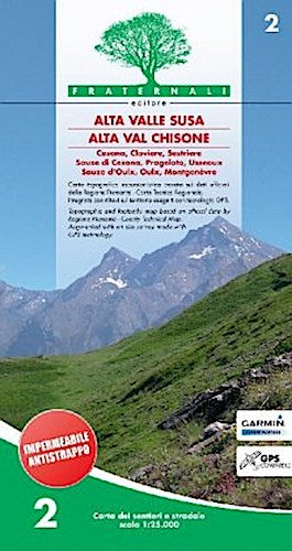 Carta n. 2. Alta valle Susa, alta val Chisone. Carta dei sentieri e stradale scala 1:25.000