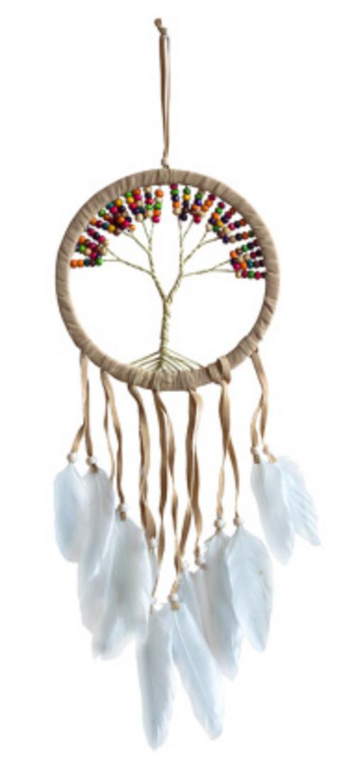 Traumfänger \"Tree of Life\" Leder mit farbigen Holzperlen