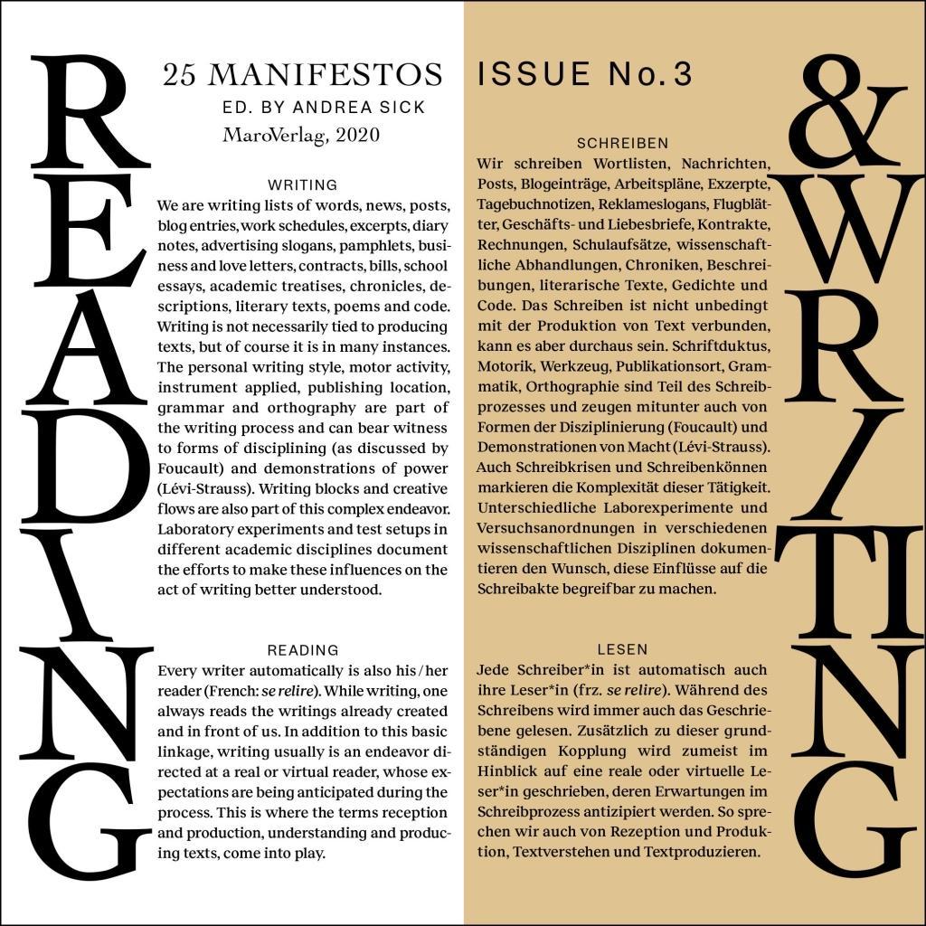 Reading & Writing. 25 Manifestos.Issue No. 3