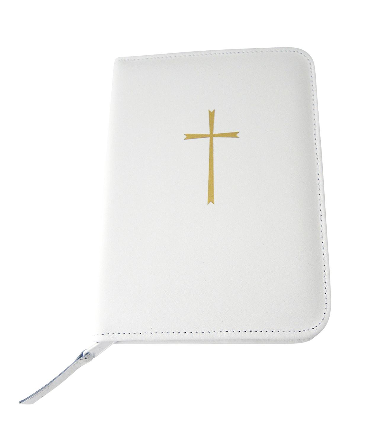 Gotteslobhülle Weiß mit Kreuz gold Leder