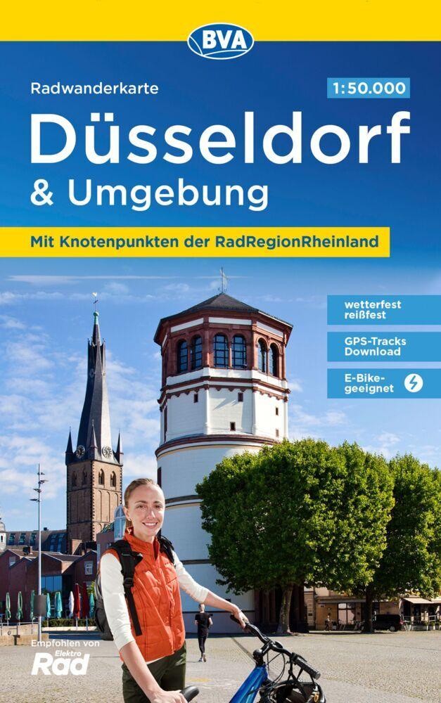Radwanderkarte BVA Düsseldorf & Umgebung, mit Knotenpunkten der RadRegionRheinland, 1:50.0