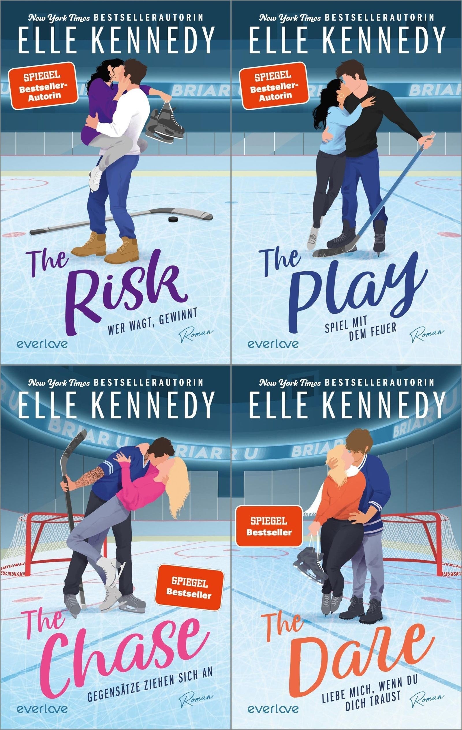 Elle Kennedy - Briar U Reihe Band 1-4 Buchset: The Chase, The Risk, The Play, The Dare - New Adult Romance Deutsch College Liebesroman Set - Hockey Roman Taschenbuch mit exklusivem Lesezeichen