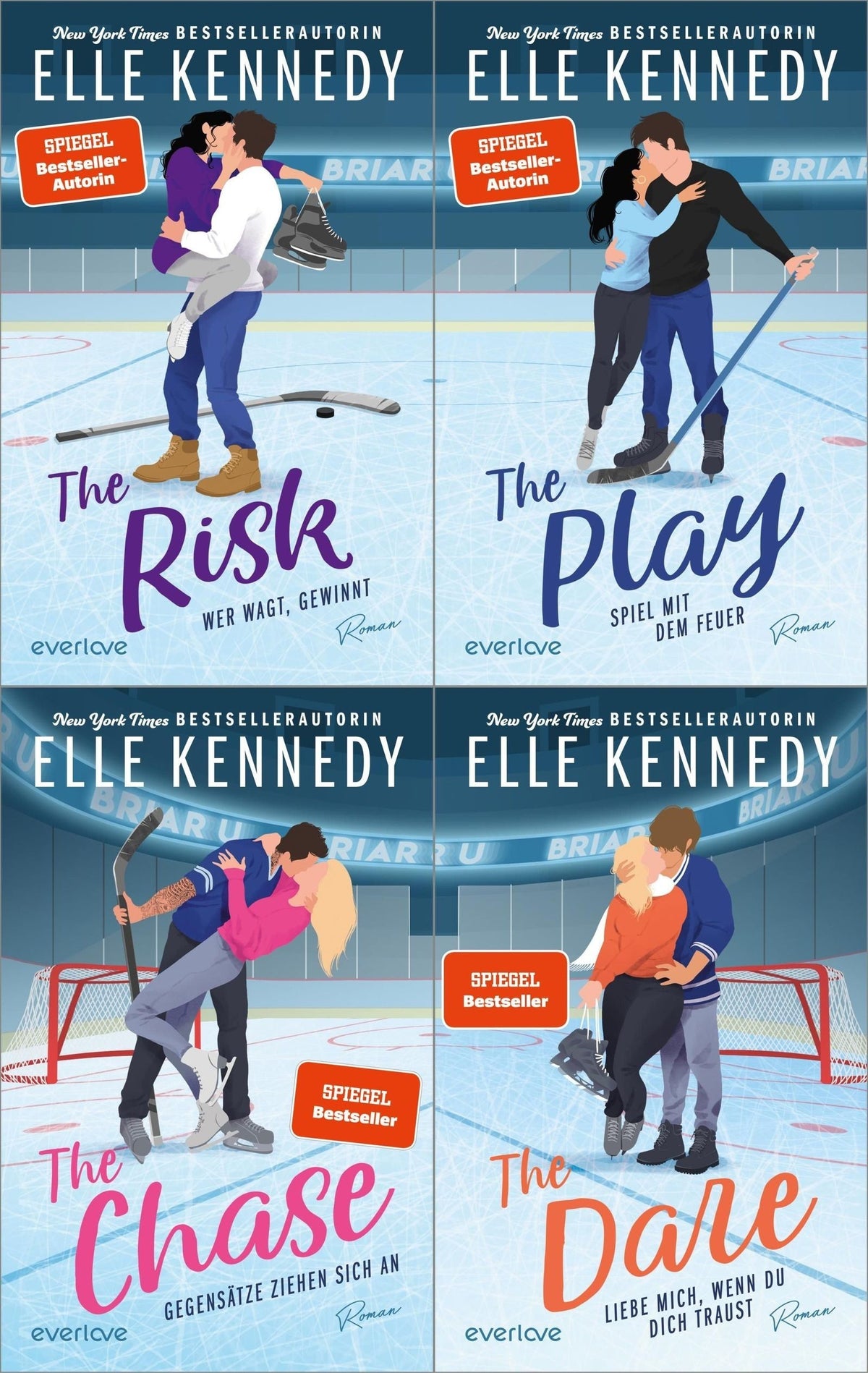 Elle Kennedy - Briar U Reihe Band 1-4 Buchset: The Chase, The Risk, The Play, The Dare - New Adult Romance Deutsch College Liebesroman Set - Hockey Roman Taschenbuch mit exklusivem Lesezeichen
