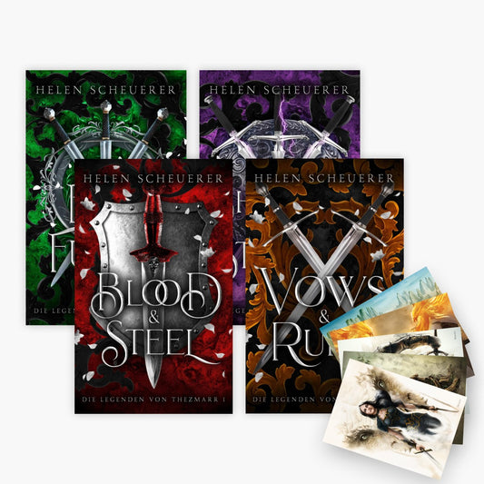 Die Legenden von Thezmarr Band 1-4 plus 1 exklusives Postkartenset