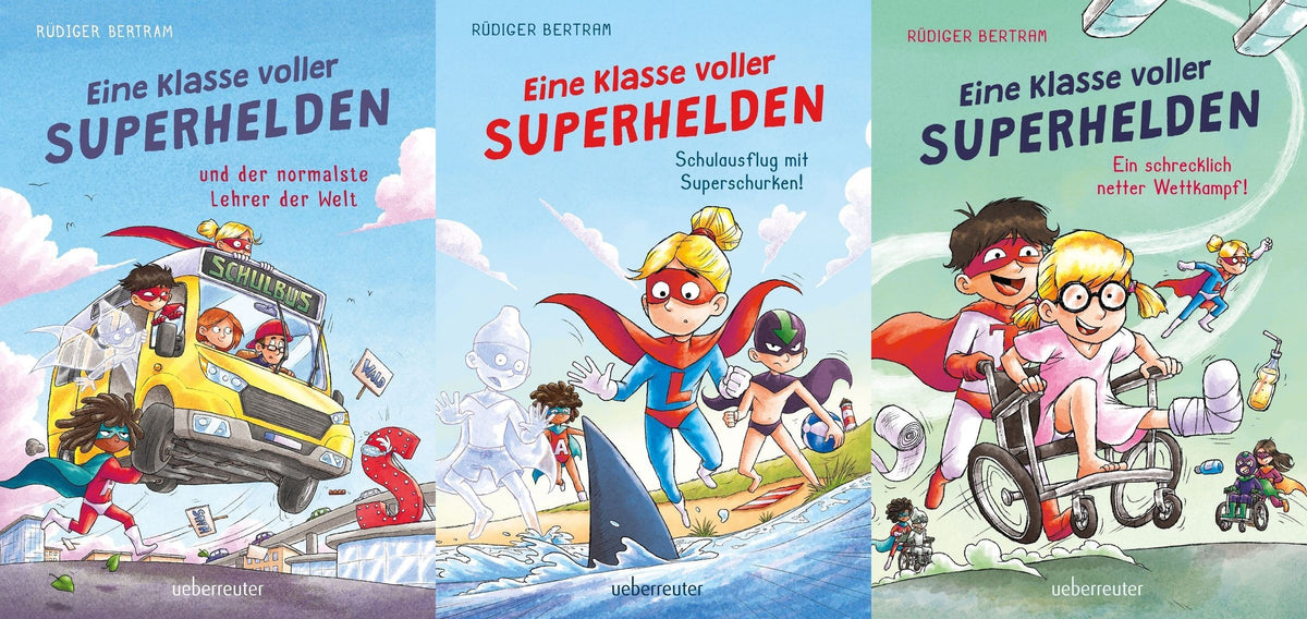 Das Eine Klasse voller Superhelden-Set: 3 Bücher + 1 exklusives Postkartenset