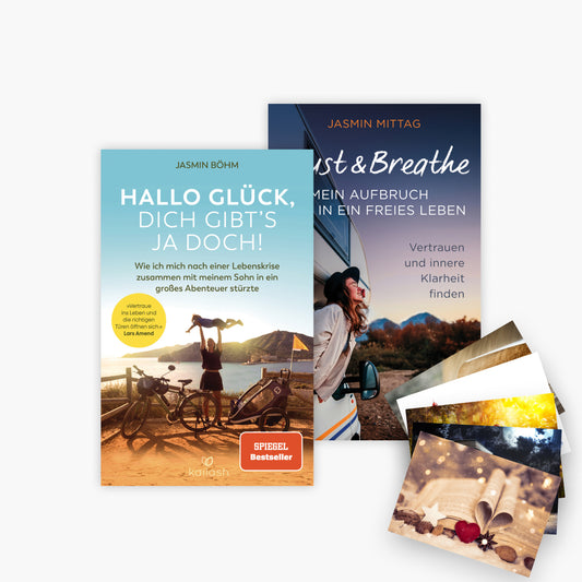 Das Mut zum Aufbruch Paket: Hallo Glück dich gibt's ja doch! + Trust + Breathe + 1 exklusives Postkartenset
