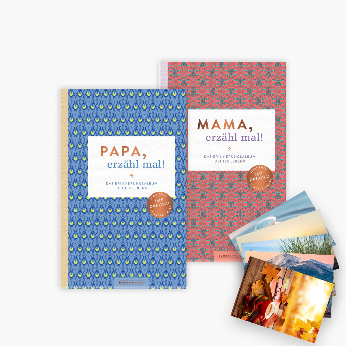 Mama, erzähl mal! + Papa, erzähl mal! Erinnerungsbuch-Set + 1 exklusives Postkartenset
