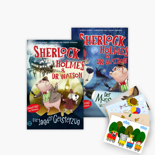 Sherlock Holmes & Dr. Watson Comic-Set Band 1+2 plus 1 exklusives Postkartenset