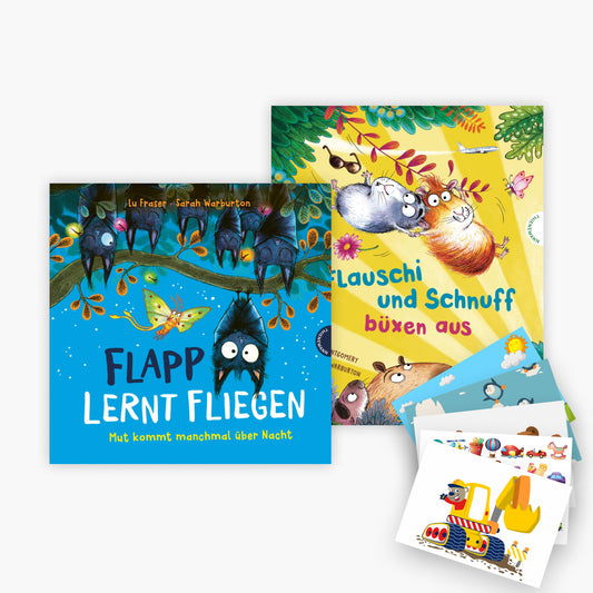 Flapp lernt fliegen + Flauschi und Schnuff büxen aus + 1 exklusives Postkartenset