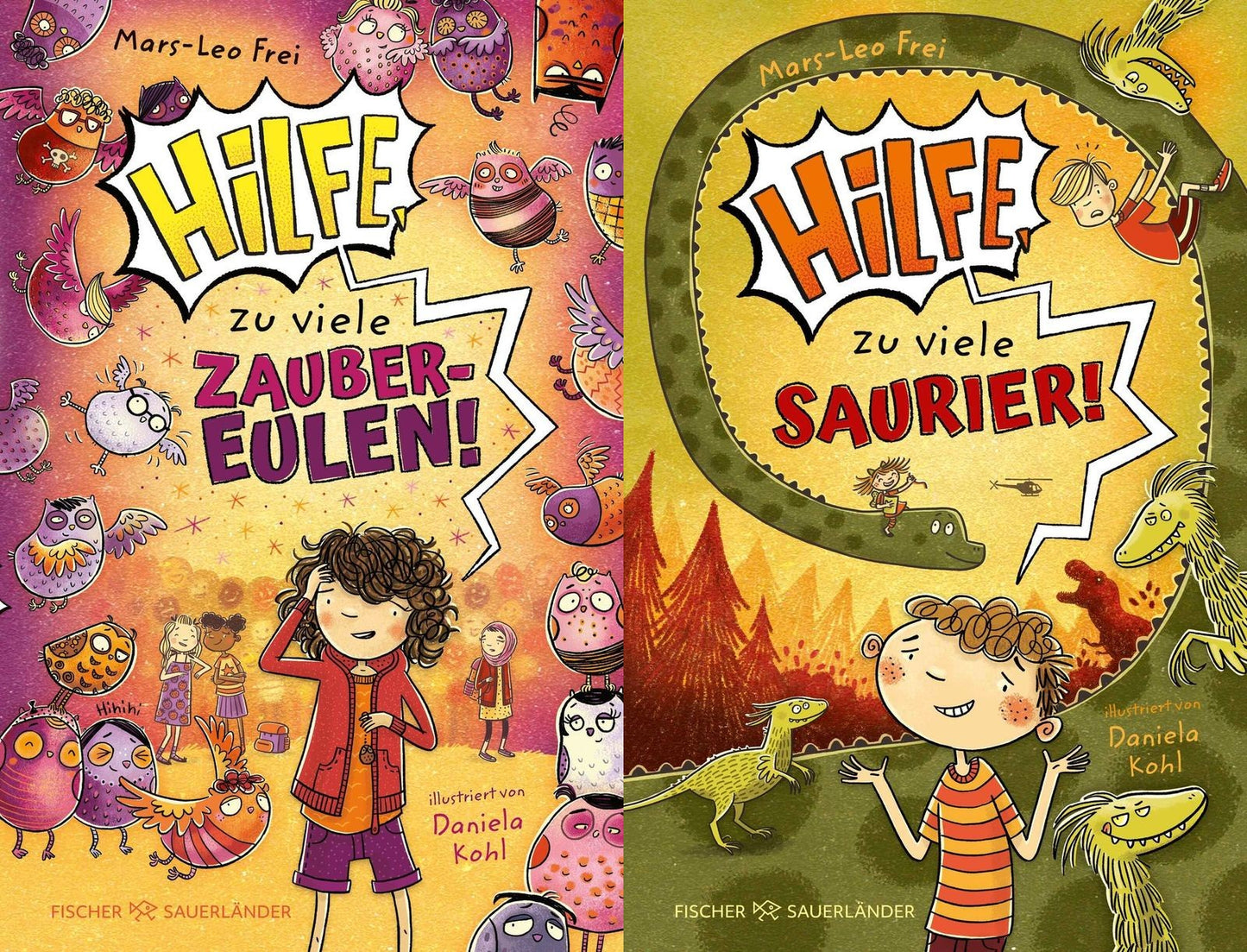 Hilfe, zu viele Zaubereulen! + Hilfe, zu viele Saurier! plus 1 exklusives Postkartenset