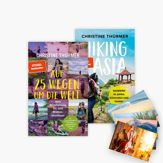 Auf 25 Wegen um die Welt + Hiking Asia + 1 exklusives Postkartenset