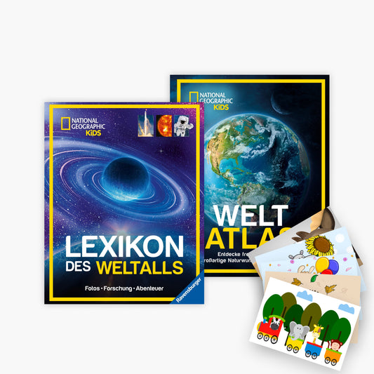 Das National Geographic Kids Set: Lexikon des Weltalls + Weltatlas für Kinder + 1 exklusives Postkartenset