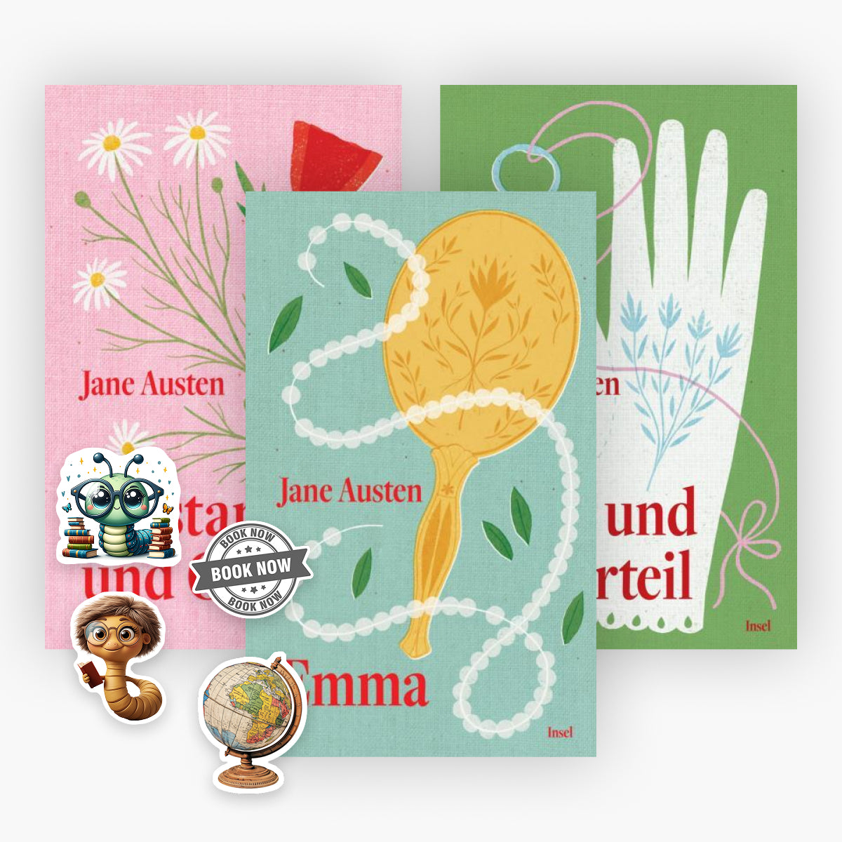 Jane Austen Meisterwerke Kollektion - 3 Gebundene Ausgaben mit exklusivem Stickerset