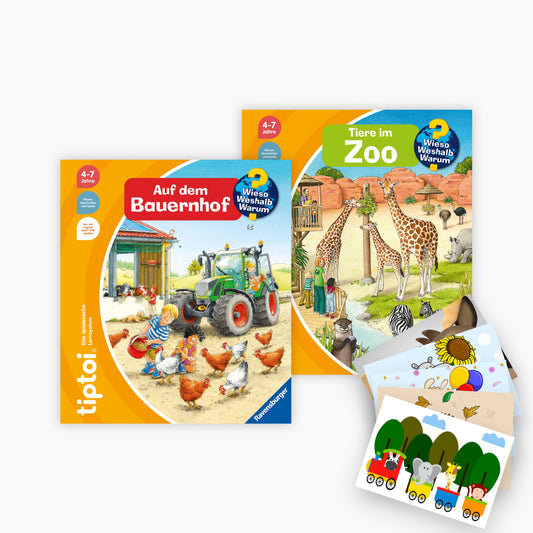 Das tiptoi® Buch-Set Wieso? Weshalb? Warum? - Bauernhof + Zoo plus 1 exklusives Postkartenset