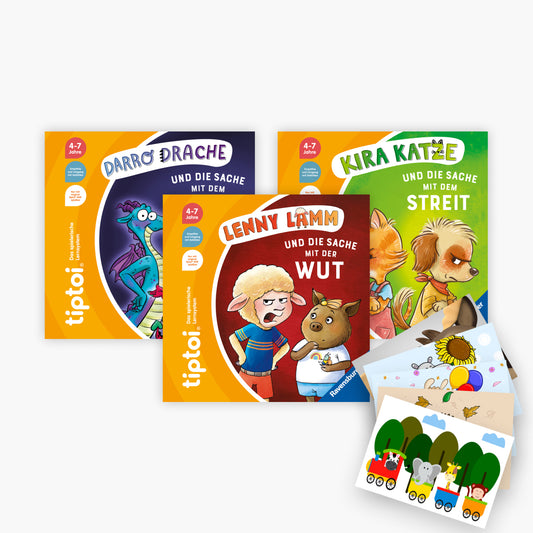 Das tiptoi® Bildergeschichten-Set über Gefühle - Wut, Mut + Streit plus 1 exklusives Postkartenset