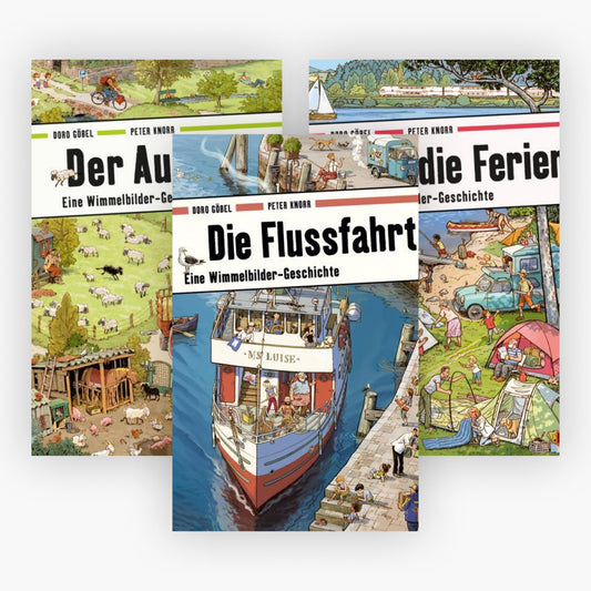 Die Flussfahrt - Der Ausflug - Ab in die Ferien: 3 Wimmelbücher + 1 exklusives Postkartenset