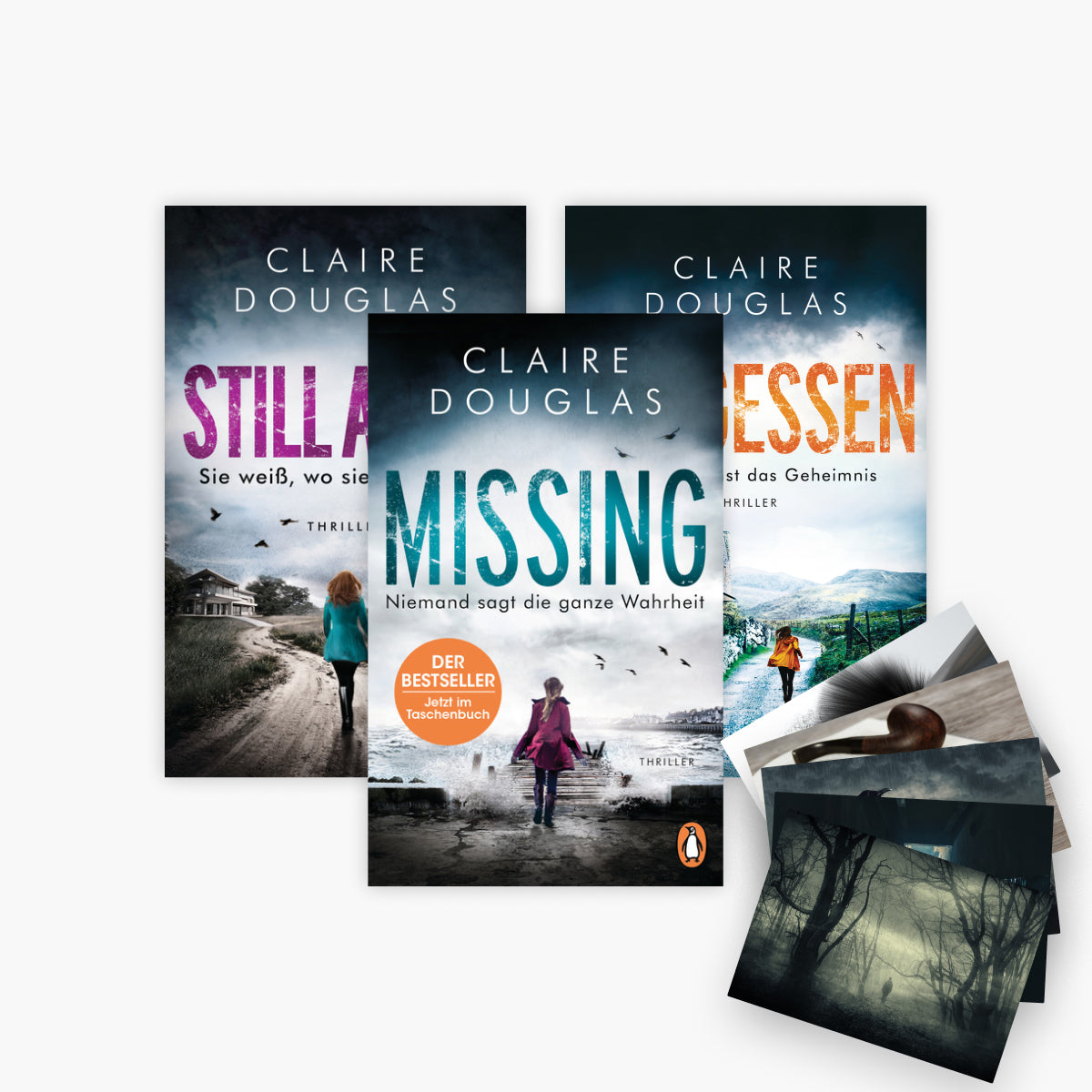Claire Douglas Thriller-Set: Missing + Still Alive + Vergessen plus 1 exklusives Postkartenset
