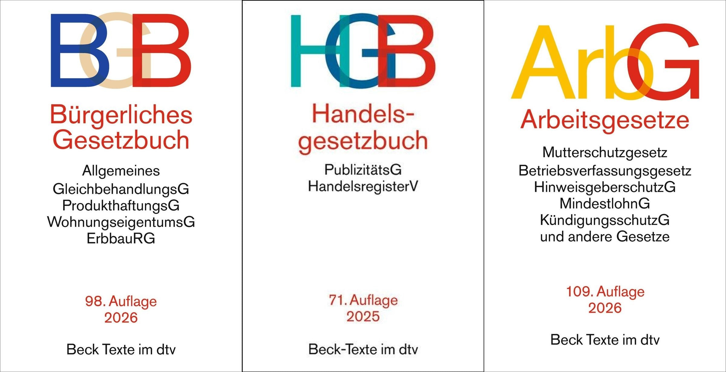 BGB + HGB + ArbG in der je aktuellen Auflagen im Set + exklusive Sticky Notes