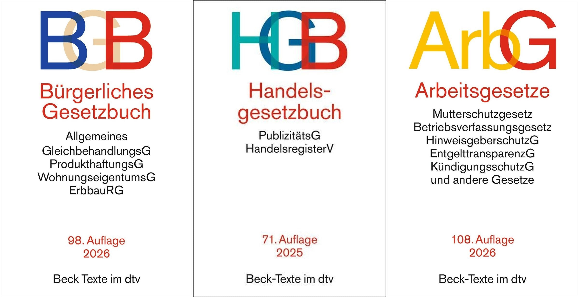 BGB + HGB + ArbG in der je aktuellen Auflagen im Set + exklusive Sticky Notes