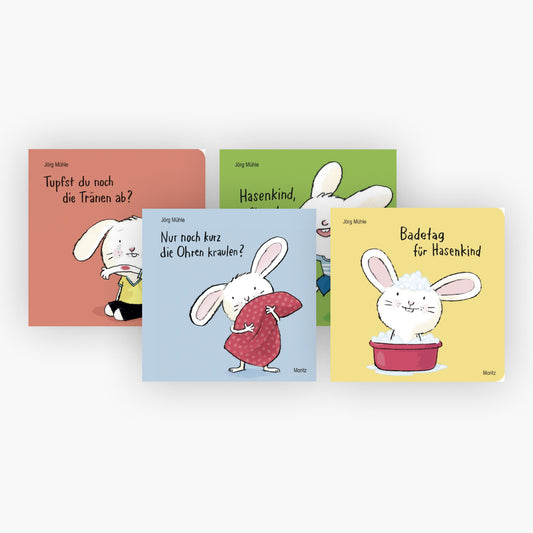 4 Bilderbücher vom Hasenkind im Set + 1 exklusives Postkartenset