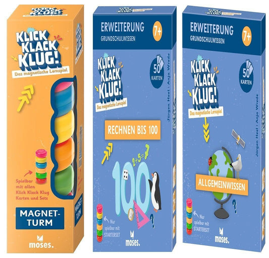 Das Klick Klack Klug Lernset mit Magnetturm + 2 Kartensets + 1 exklusives Postkartenset