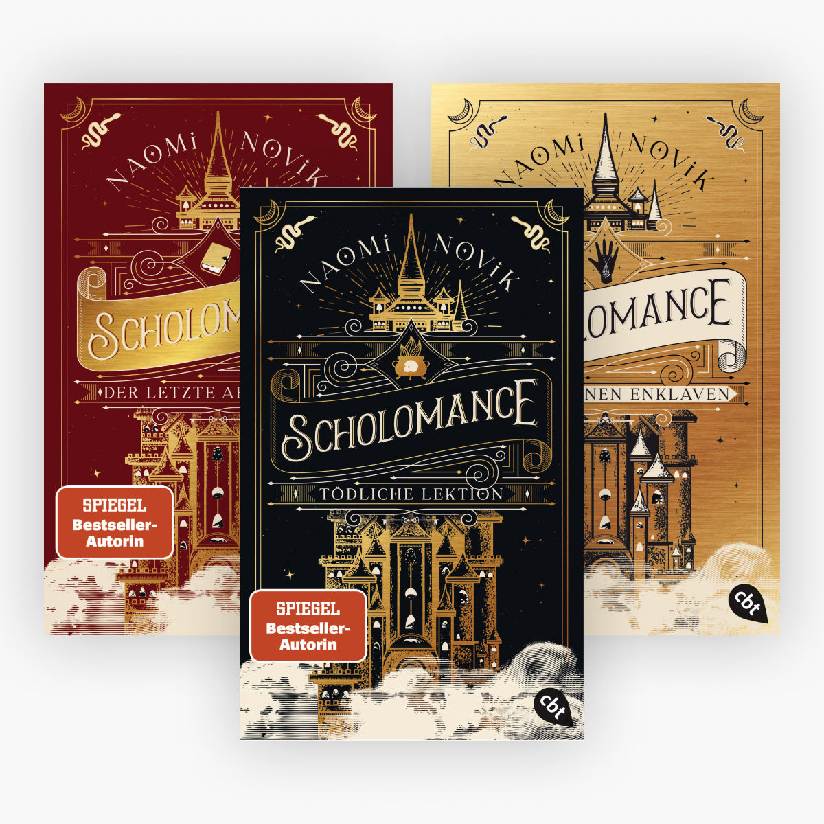 Die Scholomance-Reihe im Taschenbuchformat Band 1-3 plus 1 exklusives Postkartenset