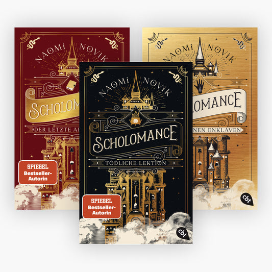 Die Scholomance-Reihe im Taschenbuchformat Band 1-3 plus 1 exklusives Postkartenset