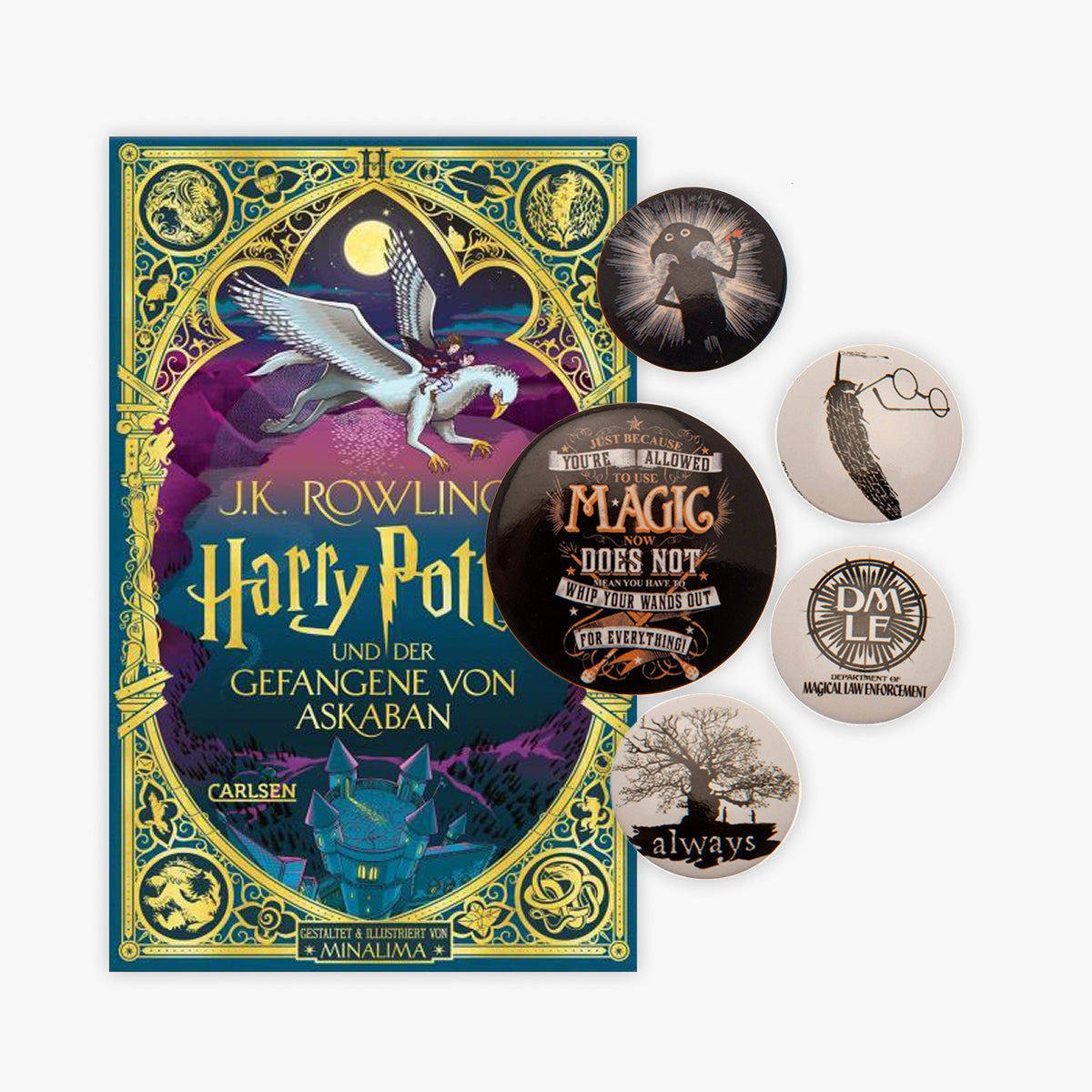 Harry Potter und der Gefangene von Askaban: farbig illustrierte Prachtausgabe mit Goldprägung von MinaLima + 1 original Harry Potter Button