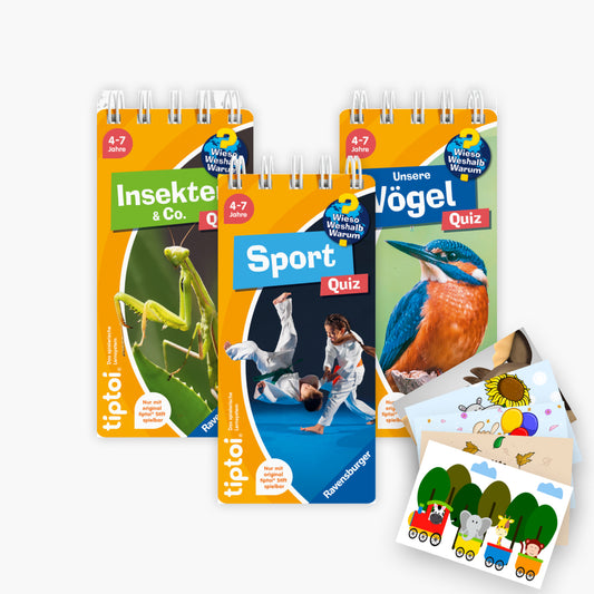 Das tiptoi® Wieso? Weshalb? Warum? Quiz-Set: Sport, Insekten & Vögel + 1 exklusives Postkartenset
