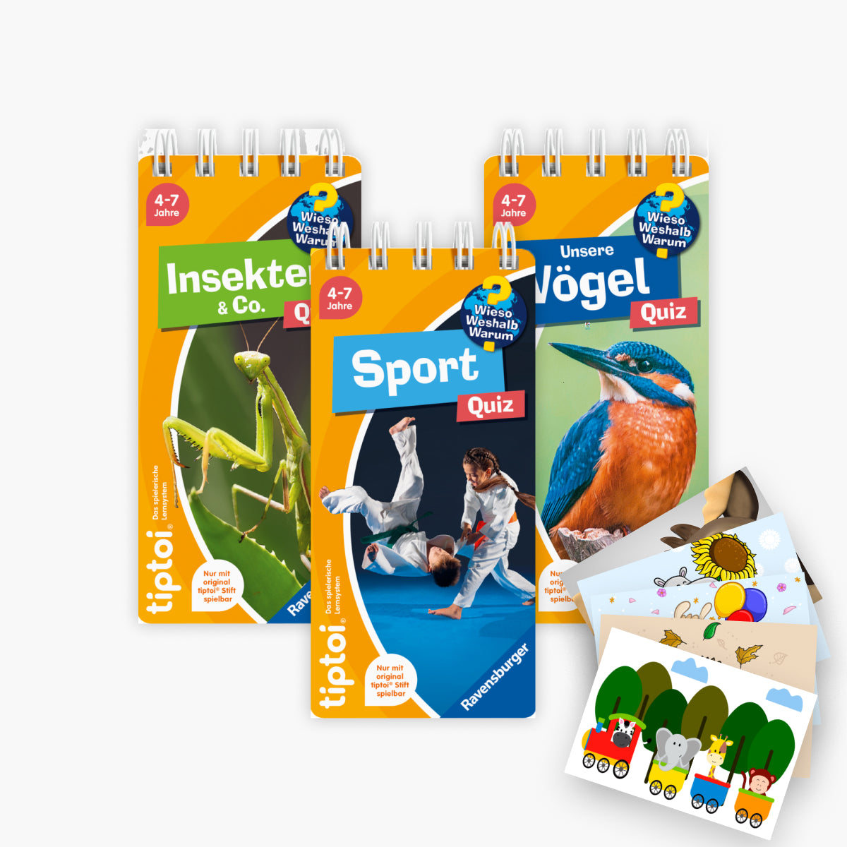 Das tiptoi® Wieso? Weshalb? Warum? Quiz-Set: Sport, Insekten & Vögel + 1 exklusives Postkartenset