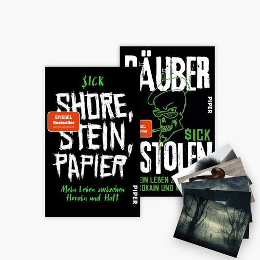 Das Sick - Set: Shore, Stein, Papier + Räuberpistolen + 1 exklusives Postkartenset