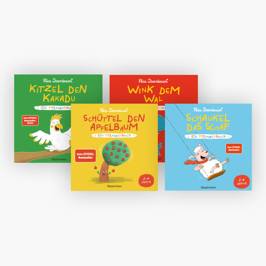 Schüttel den Baum / Schaukel das Schaf / Kitzel den Kakadu / Wink dem Wal + 1 exklusives Postkartenset