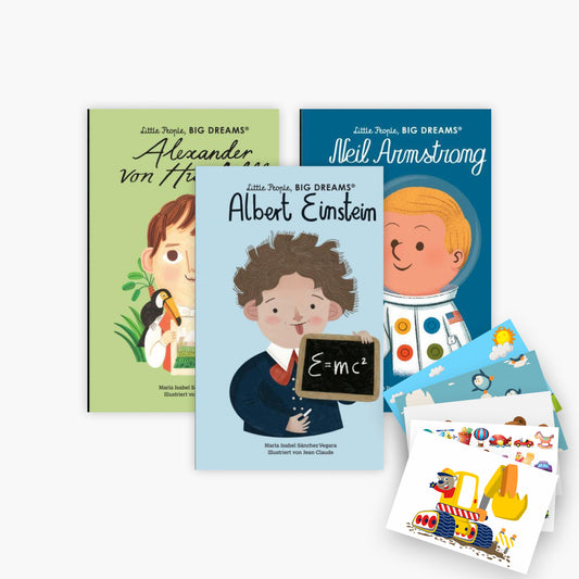 Little People, BIG DREAMS - Einstein, Humboldt, Armstrong + 1 exklusives Postkartenset