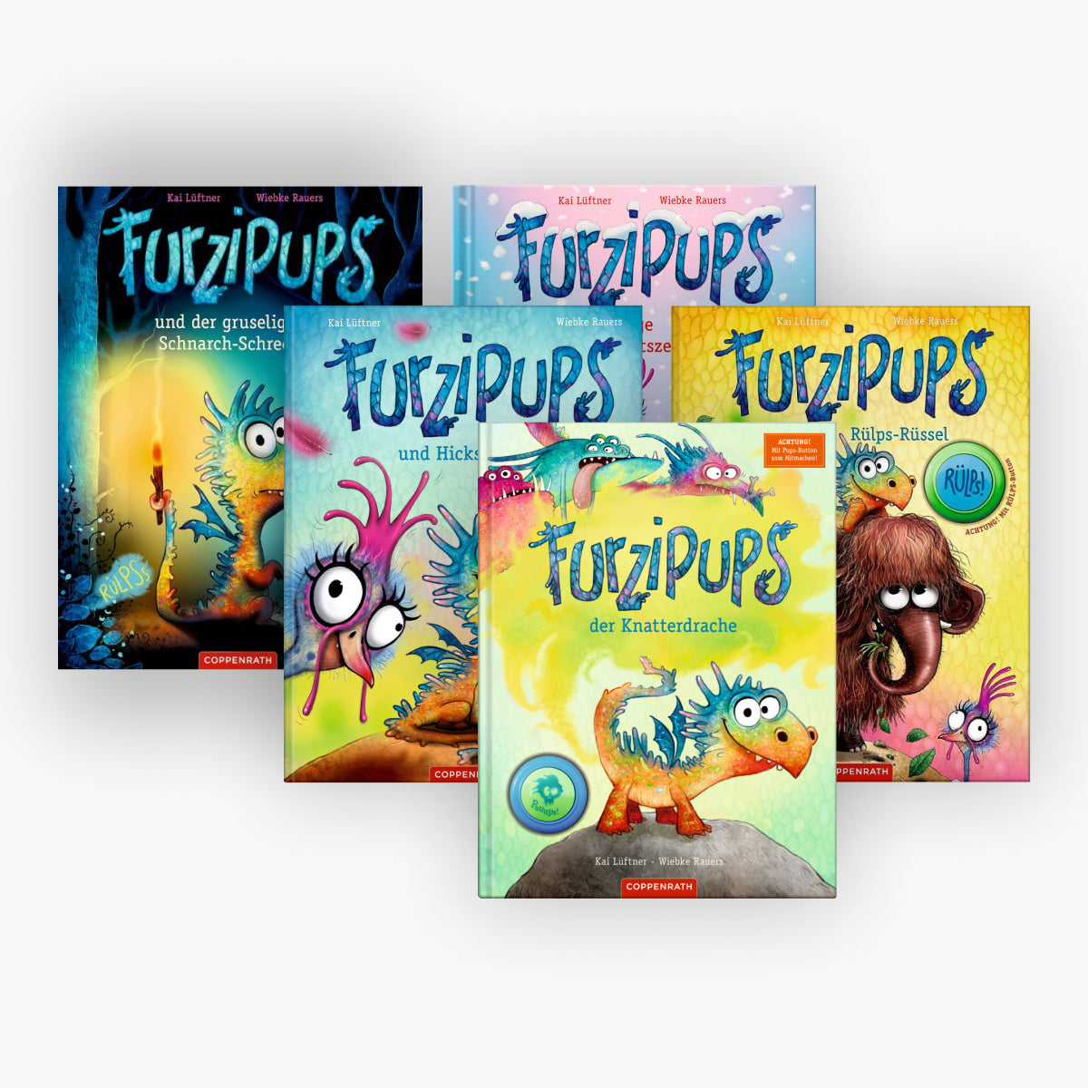 Furzipups, der Knatterdrache + Furzipups und Hicksi Huhn + Rüdiger Rülpsrüssel + und der gruselige Schnarch-Schreck + 1 exklusives Postkartenset