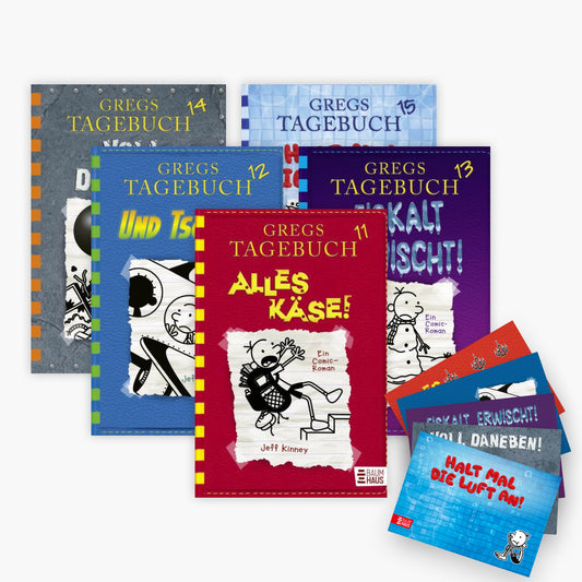 Gregs Tagebuch Band 11-15 plus passende Postkarten zu jedem Band