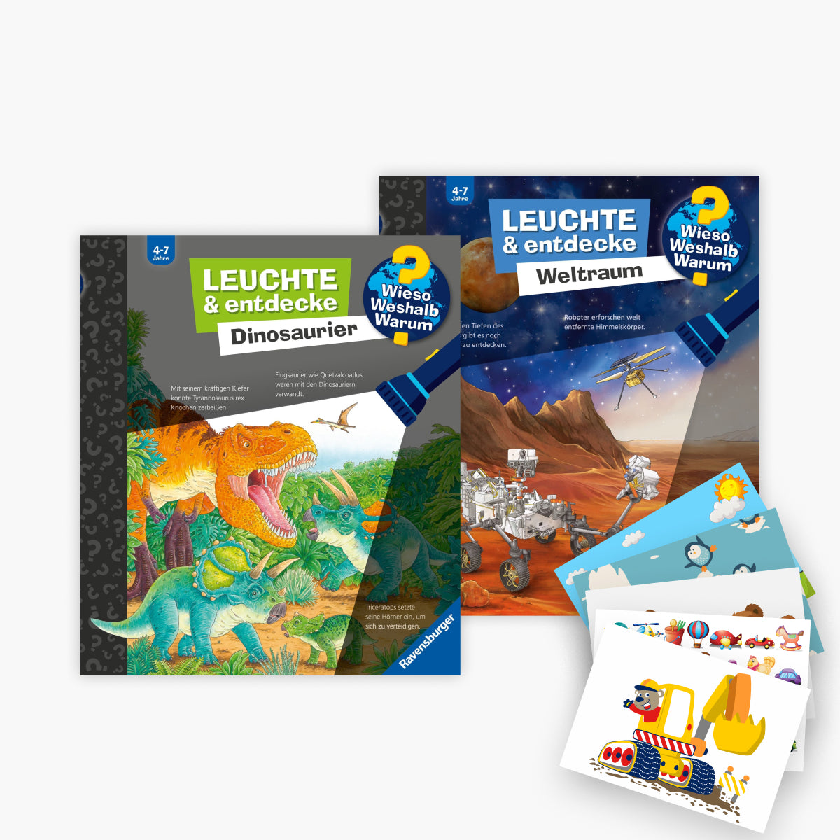 Wieso? Weshalb? Warum? Leuchte und entdecke: Dinosaurier + Weltraum + 1 exklusives Postkartenset