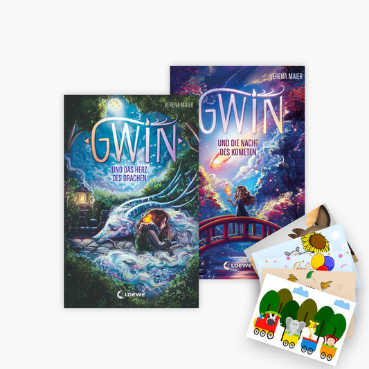 Das Gwin Fantasy-Abenteuerbuch-Set: Band 1+2 plus 1 exklusives Postkartenset