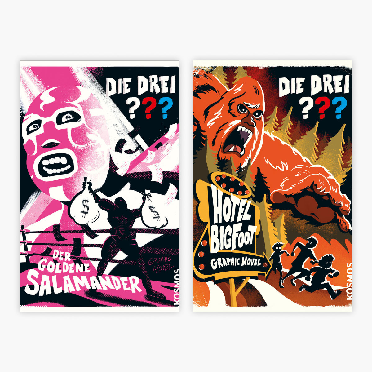 Die drei ??? Graphic Novels: Der Goldene Salamander + Hotel Bigfoot + 1 exklusives Postkartenset