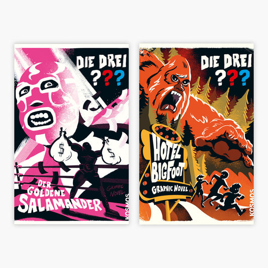 Die drei ??? Graphic Novels: Der Goldene Salamander + Hotel Bigfoot + 1 exklusives Postkartenset