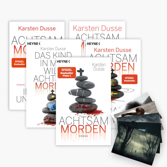 Karsten Dusse: Achtsam Morden-Reihe Band 1-5 + 1 exklusives Postkartenset