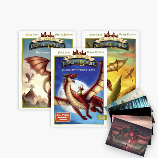 Die geheime Drachenschule - Buchset Band 1-3 plus 1 exklusives Postkartenset