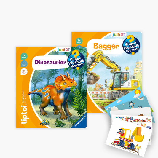 Das tiptoi® Wieso? Weshalb? Warum? junior Set: Dinosaurier + Bagger + 1 exklusives Postkartenset