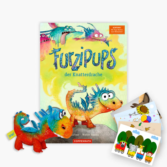 Furzipups, der Knatterdrache Band 1 + Kuscheltier + 1 exklusives Postkartenset
