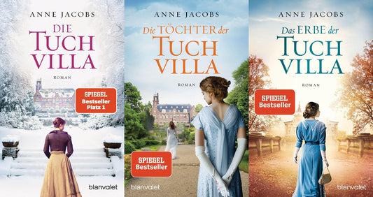 Konvolut 3 Bände Anne Jacobs: 1. Die Tuchvilla, 2. Die Töchter der Tuchvilla, 3. Das Erbe der Tuchvilla + 1 exklusives Postkartenset