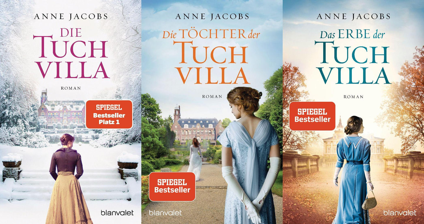 Konvolut 3 Bände Anne Jacobs: 1. Die Tuchvilla, 2. Die Töchter der Tuchvilla, 3. Das Erbe der Tuchvilla + 1 exklusives Postkartenset