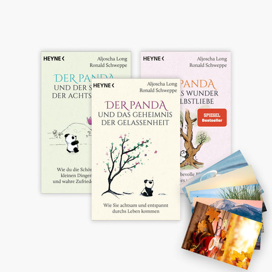 Der Panda und das Geheimnis der Gelassenheit + Der Panda und der Schatz der Achtsamkeit + Der Panda und das Wunder der Selbstliebe + 1 exklusives Postkartenset