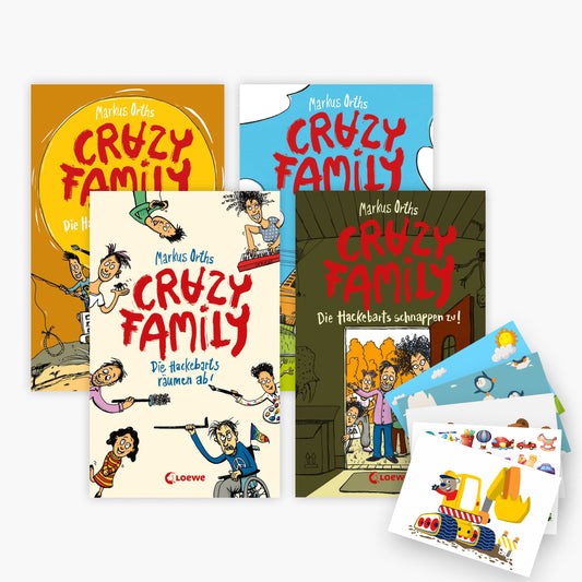 Die Crazy Family-Reihe Band 1-4 plus 1 exklusives Postkartenset